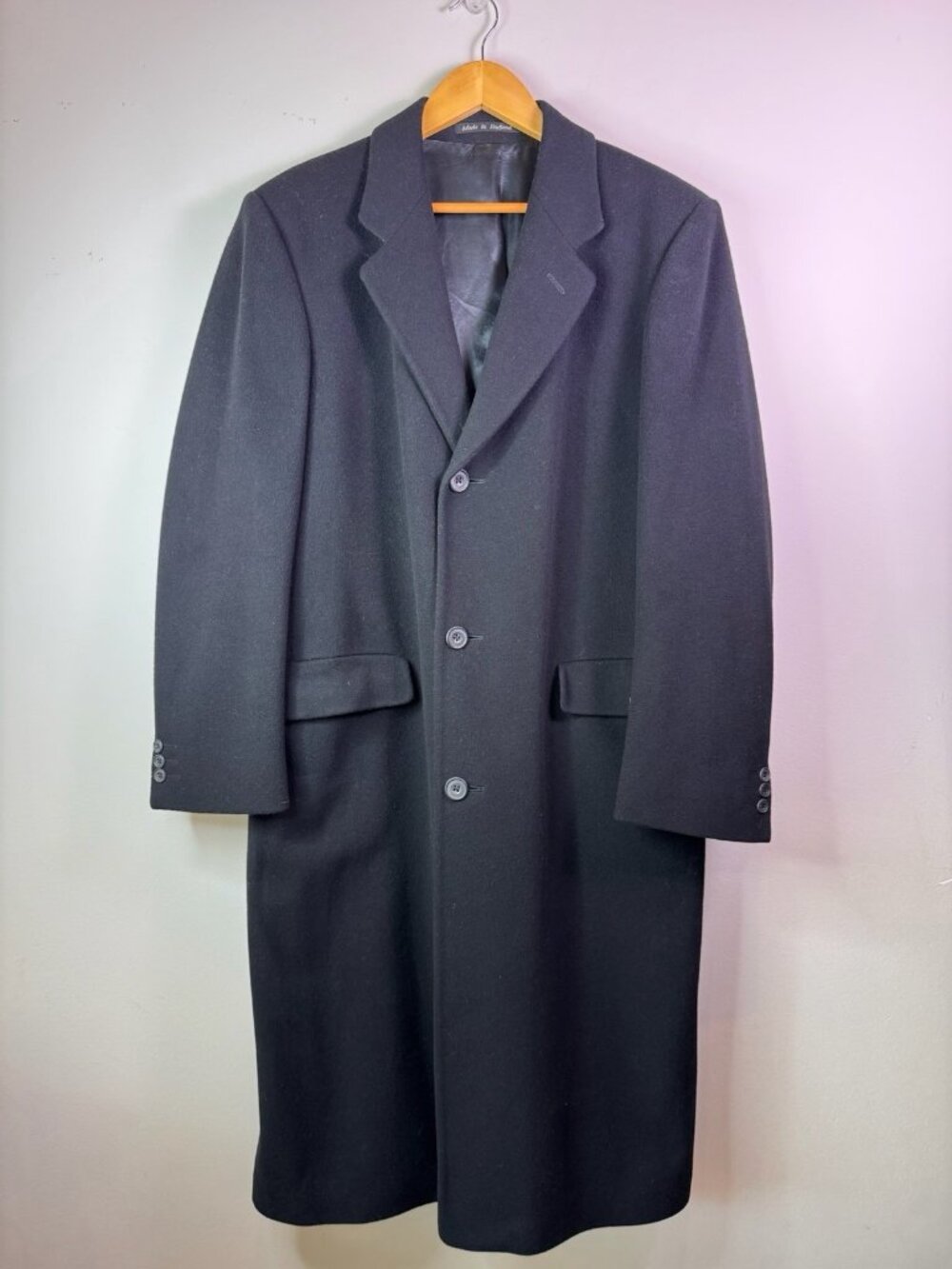 Hammersley Men’s Black Wool Cashmere Long Coat Size 40R England